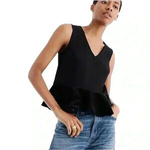 J. Crew NWT Black with Black velvet Sleeveless V-neck Peplum Top Size Large